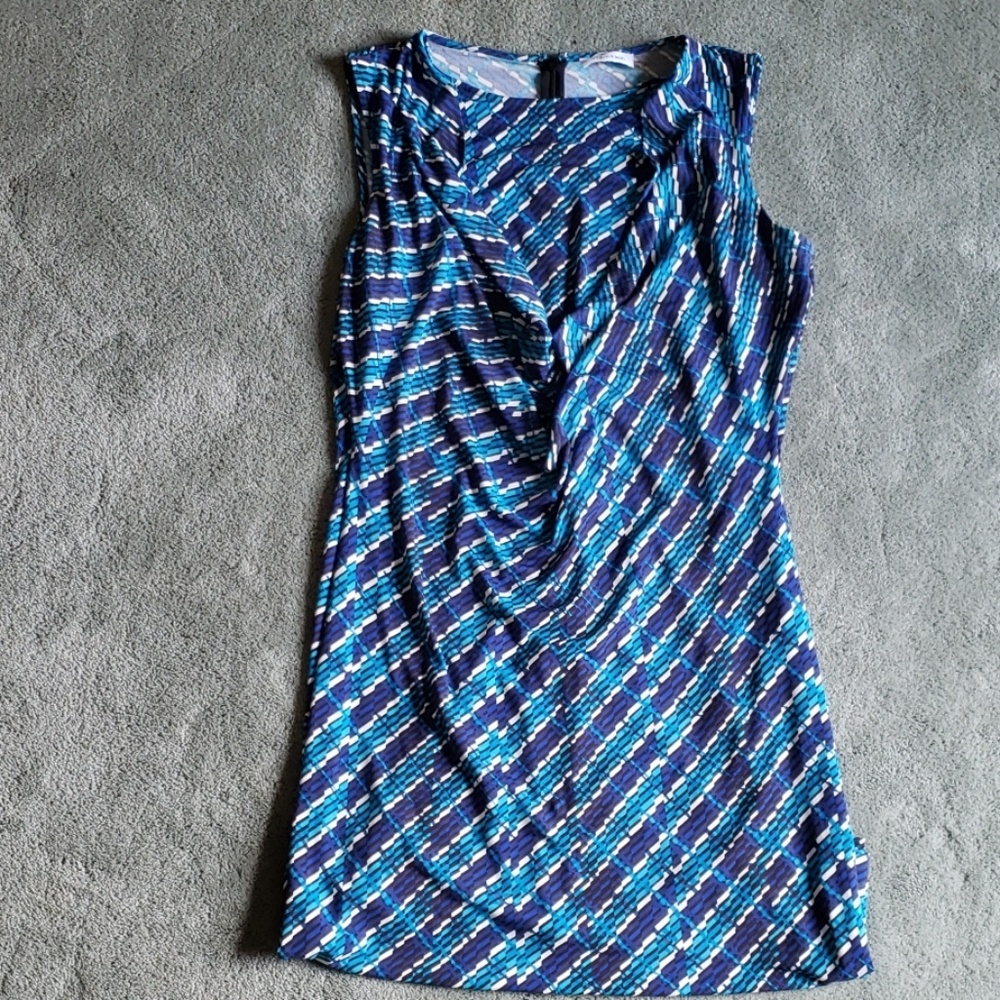EUC Calvin Klein Sz 12 blue/white/black dress